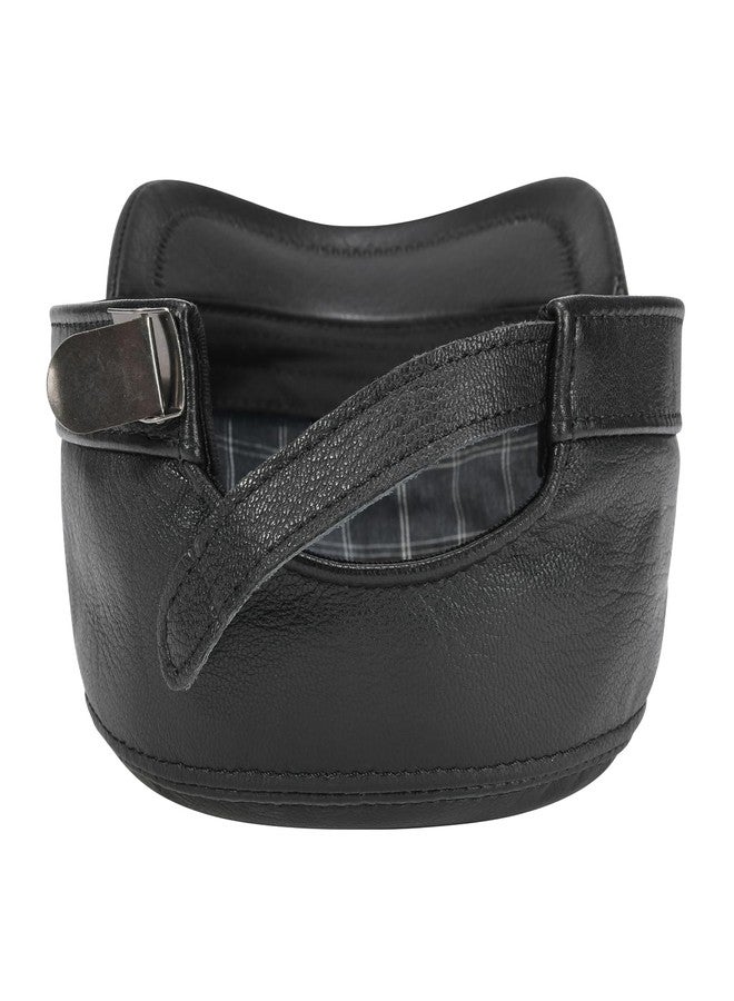 VOBOOM Leather Cadet Army Cap Adjustable Flat Top Military Style Hat for Men (Black) - Image 5